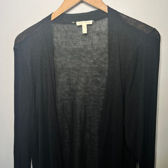 Eileen Fisher Sweater Organic Linen Blend Black Open Front Thin Knit Cardigan XL - Picture 2 of 5